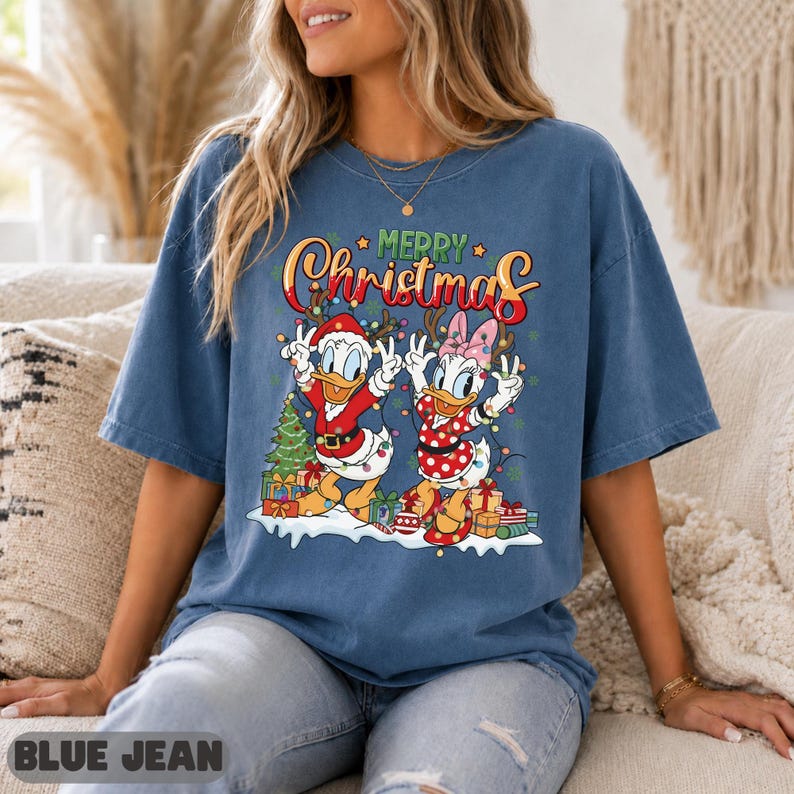 Disney Christmas Donald Daisy Shirt, Duck Duo Family Gift Matching Sweatshirt Top, Cute Matching Top, Lights Dance Antlers Graphic Tee