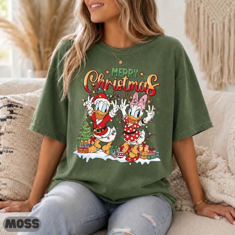Disney Christmas Donald Daisy Shirt, Duck Duo Family Gift Matching Sweatshirt Top, Cute Matching Top, Lights Dance Antlers Graphic Tee