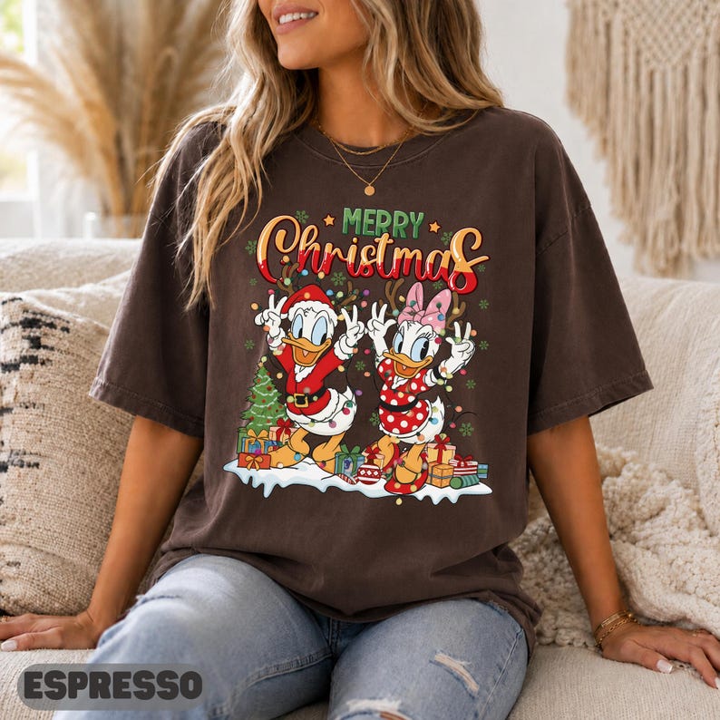 Disney Christmas Donald Daisy Shirt, Duck Duo Family Gift Matching Sweatshirt Top, Cute Matching Top, Lights Dance Antlers Graphic Tee