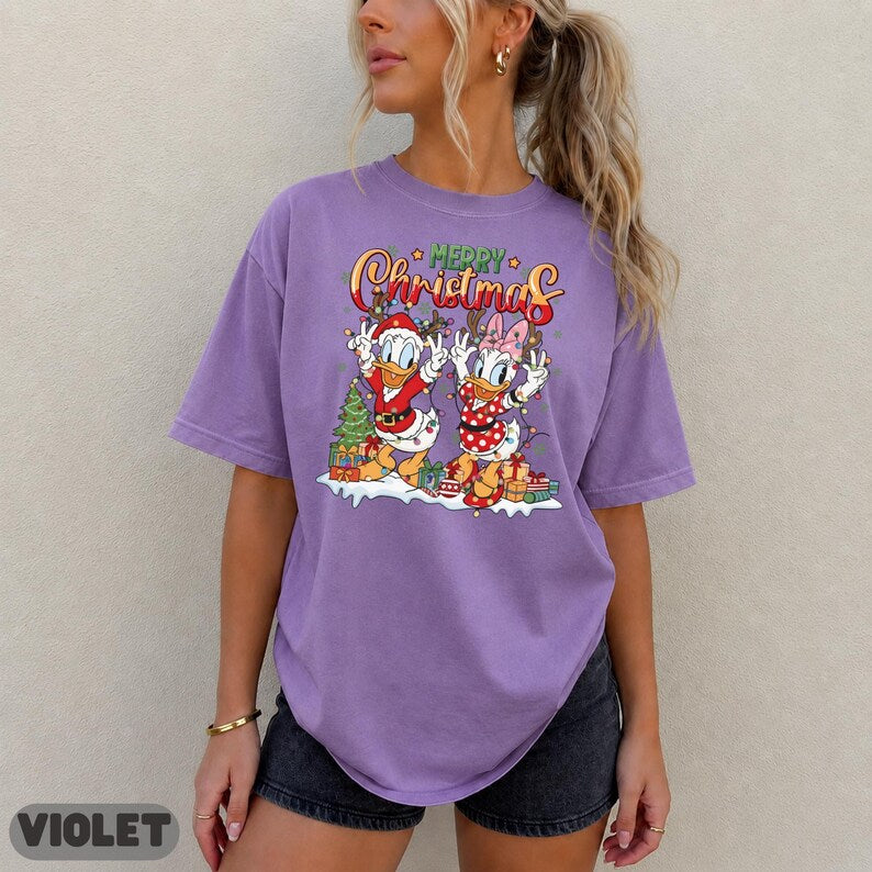 Disney Christmas Donald Daisy Shirt, Duck Duo Family Gift Matching Sweatshirt Top, Cute Matching Top, Lights Dance Antlers Graphic Tee