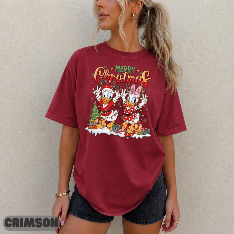 Disney Christmas Donald Daisy Shirt, Duck Duo Family Gift Matching Sweatshirt Top, Cute Matching Top, Lights Dance Antlers Graphic Tee