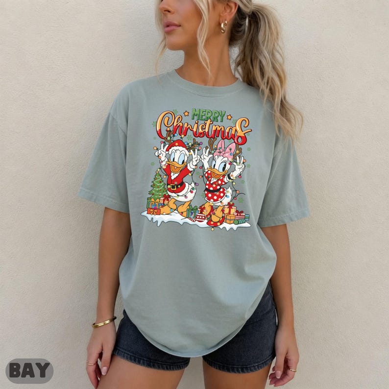 Disney Christmas Donald Daisy Shirt, Duck Duo Family Gift Matching Sweatshirt Top, Cute Matching Top, Lights Dance Antlers Graphic Tee