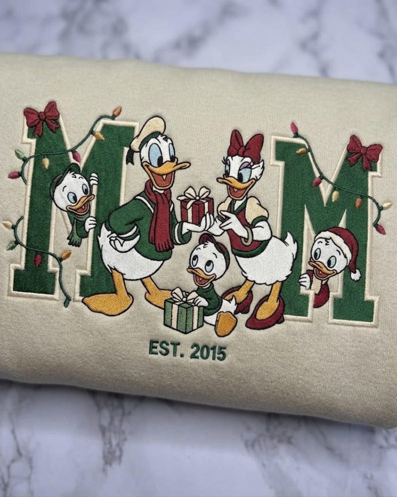 Embroidered Donald Daisy Duck Mom Dad Sweatshirt, Custom Disney Christmas Family T-shirt, Donald Duck Xmas Sweater, Disney Couple Xmas Gift