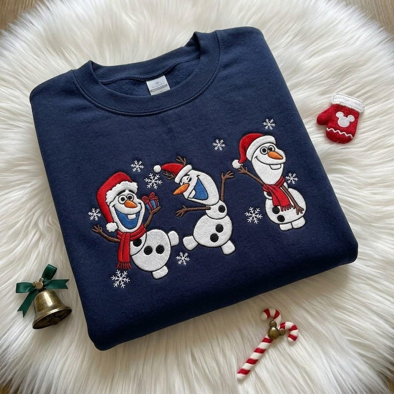 Embroidered Disney Olaf Christmas Sweatshirt, Cute Snowman Holiday Crewneck, Frozen Matching Family Shirt, Christmas Disney Trip Outfit