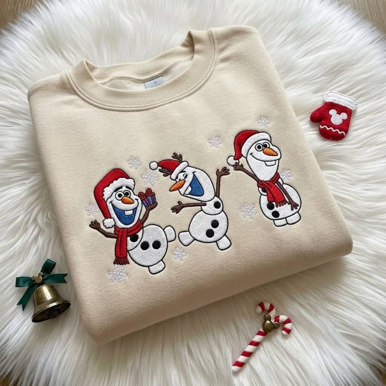 Embroidered Disney Olaf Christmas Sweatshirt, Cute Snowman Holiday Crewneck, Frozen Matching Family Shirt, Christmas Disney Trip Outfit
