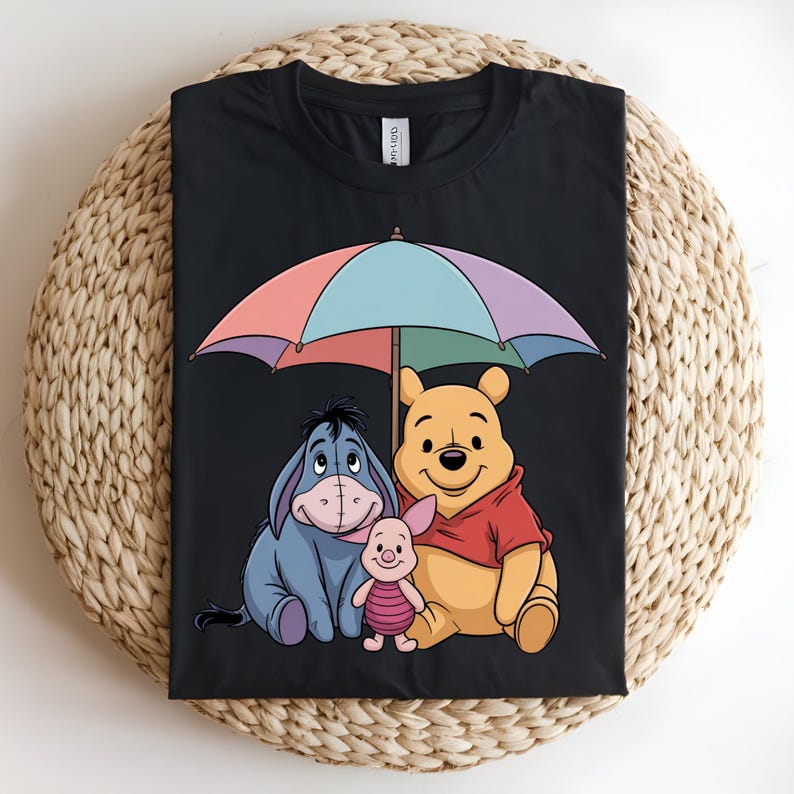 Winnie the Pooh Eeyore Piglet DTF Transfer, Cute Friendship Umbrella Design, Ready to Press DTF, Pooh Bear Shirt Transfer