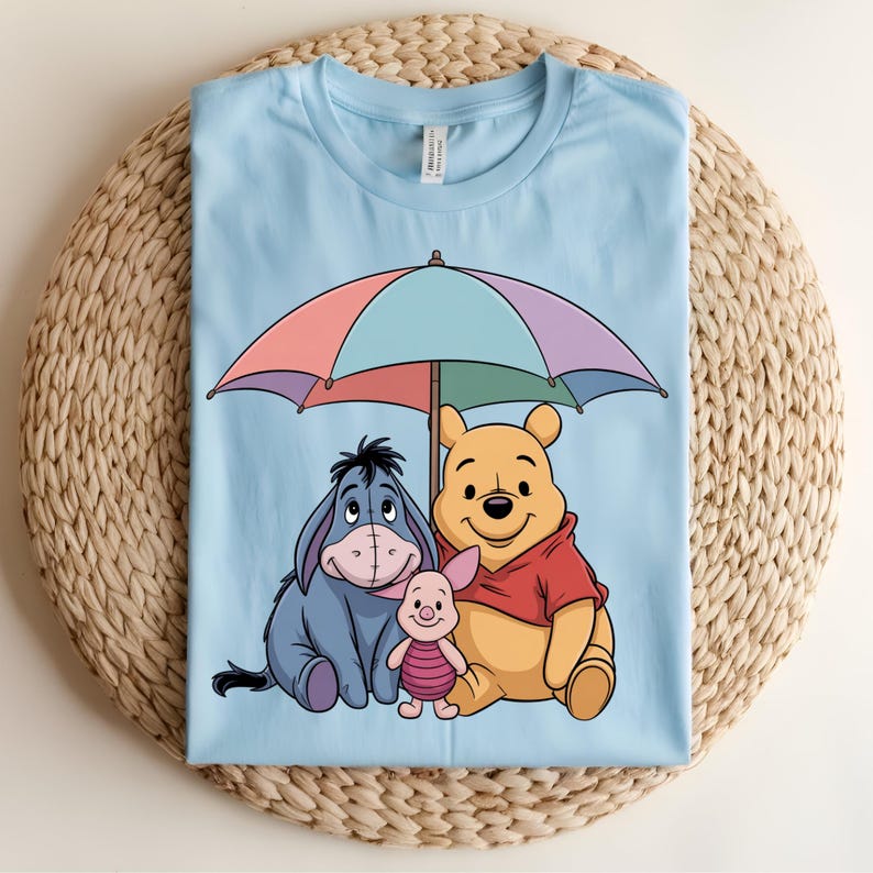 Winnie the Pooh Eeyore Piglet DTF Transfer, Cute Friendship Umbrella Design, Ready to Press DTF, Pooh Bear Shirt Transfer