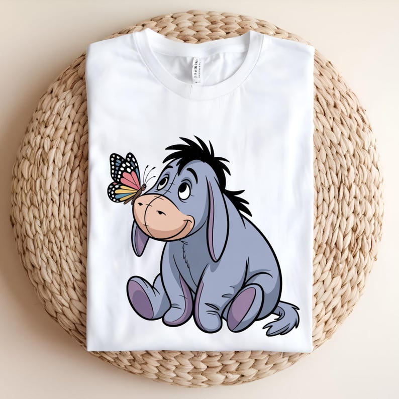 Eeyore Butterfly DTF Transfer, Cute Donkey and Butterfly Design, Whimsical Friendship Ready to Press DTF Transfer