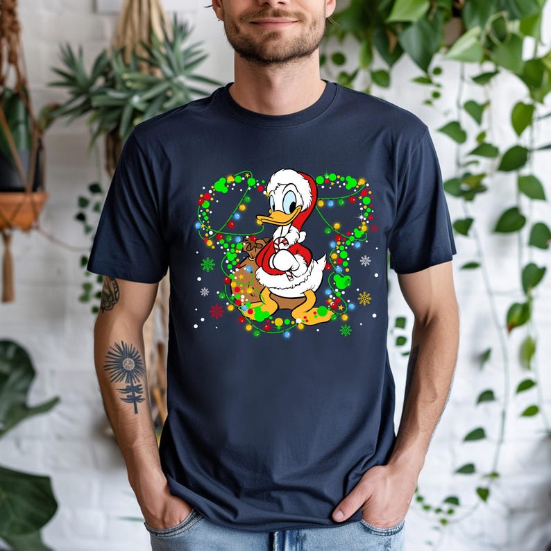 Disney Santa Donald and Daisy Christmas Lights T-Shirt, Donald And Daisy Christmas Couple Shirt, Disneyland Christmas Trip Matching Outfit