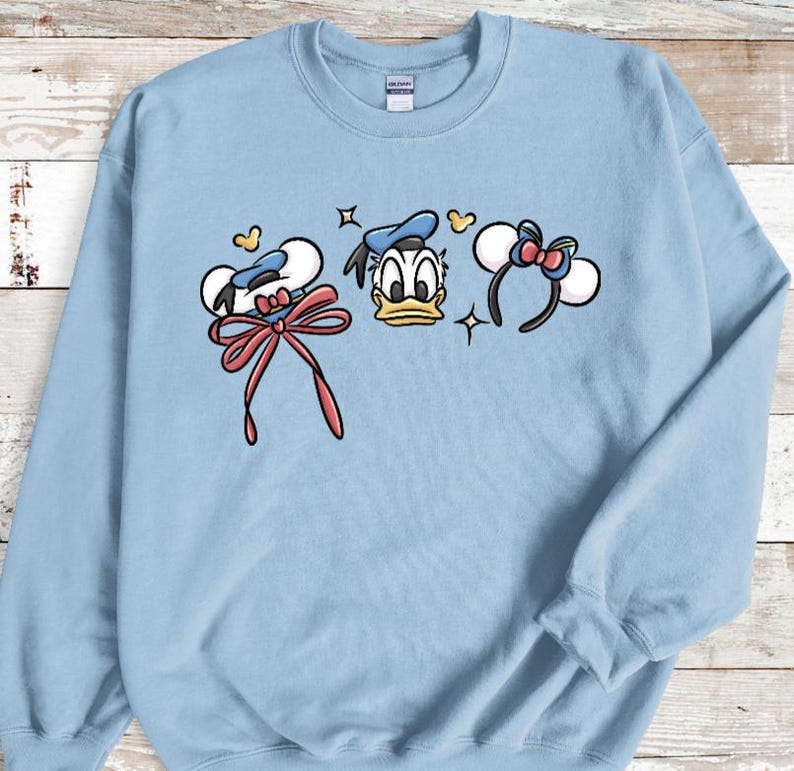 Donald Duck Coquette Bow Crew Neck Sweatshirt/Magical Disney Sweater/Disney Outfit/Disneyland Trip/Disney Cruise/Disney Girls Trip