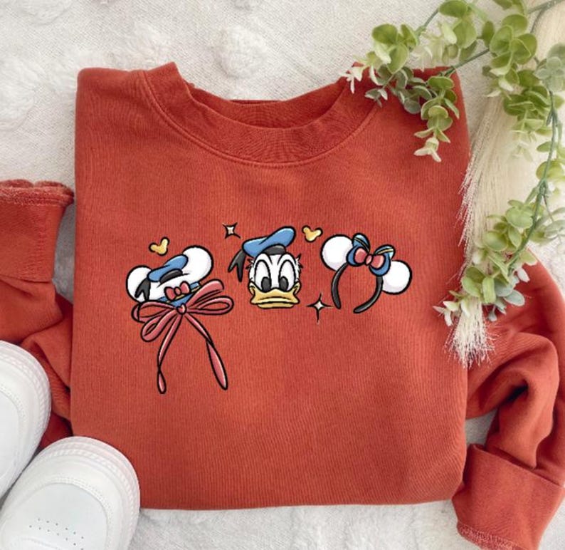 Donald Duck Coquette Bow Crew Neck Sweatshirt/Magical Disney Sweater/Disney Outfit/Disneyland Trip/Disney Cruise/Disney Girls Trip