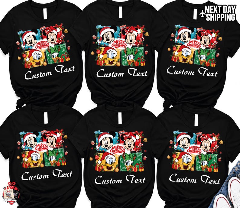 Disney Christmas Matching Family Shirt, Custom Text Mickey Minnie Donald Daisy Holiday Vacation Personalized tshirt