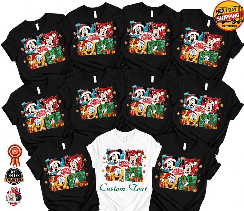 Disney Christmas Matching Family Shirt, Custom Text Mickey Minnie Donald Daisy Holiday Vacation Personalized tshirt