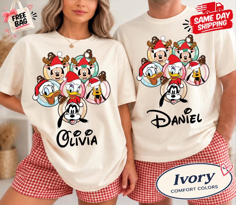 Disney Christmas Vacation Shirts, Mickey Minnie Donald Daisy Custom Name Matching Family Holiday tshirt