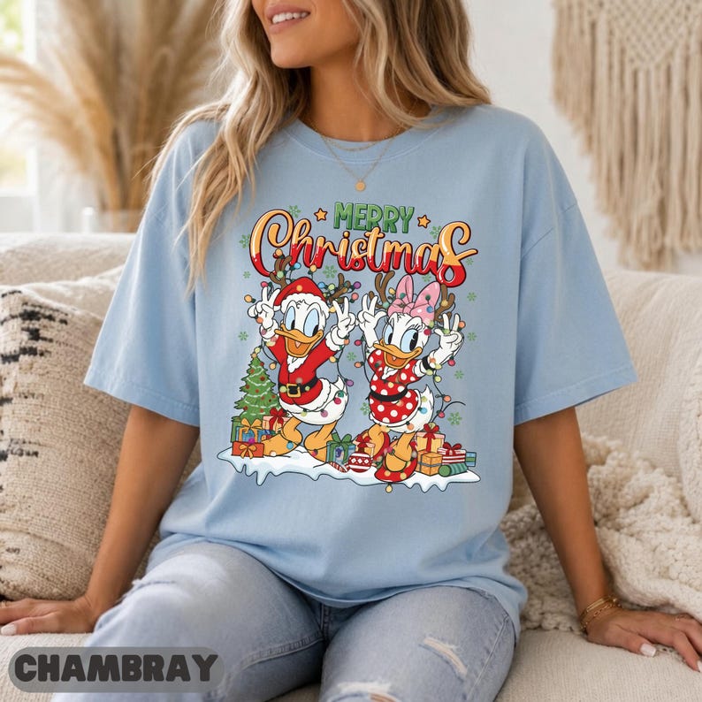 Disney Christmas Donald Daisy Shirt, Duck Duo Family Gift Matching Sweatshirt Top, Cute Matching Top, Lights Dance Antlers Graphic Tee