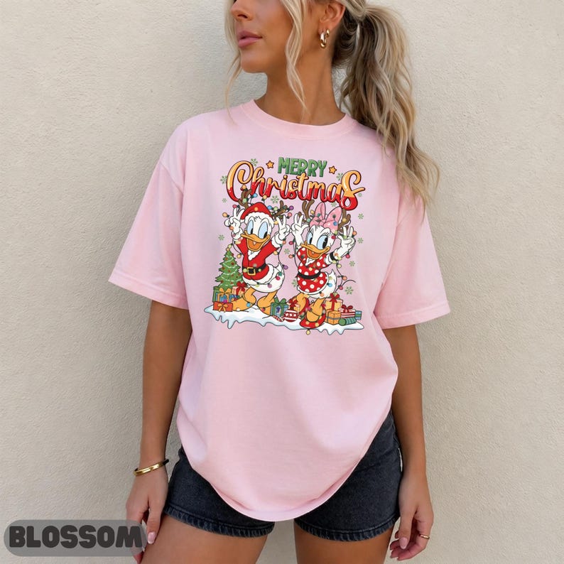 Disney Christmas Donald Daisy Shirt, Duck Duo Family Gift Matching Sweatshirt Top, Cute Matching Top, Lights Dance Antlers Graphic Tee