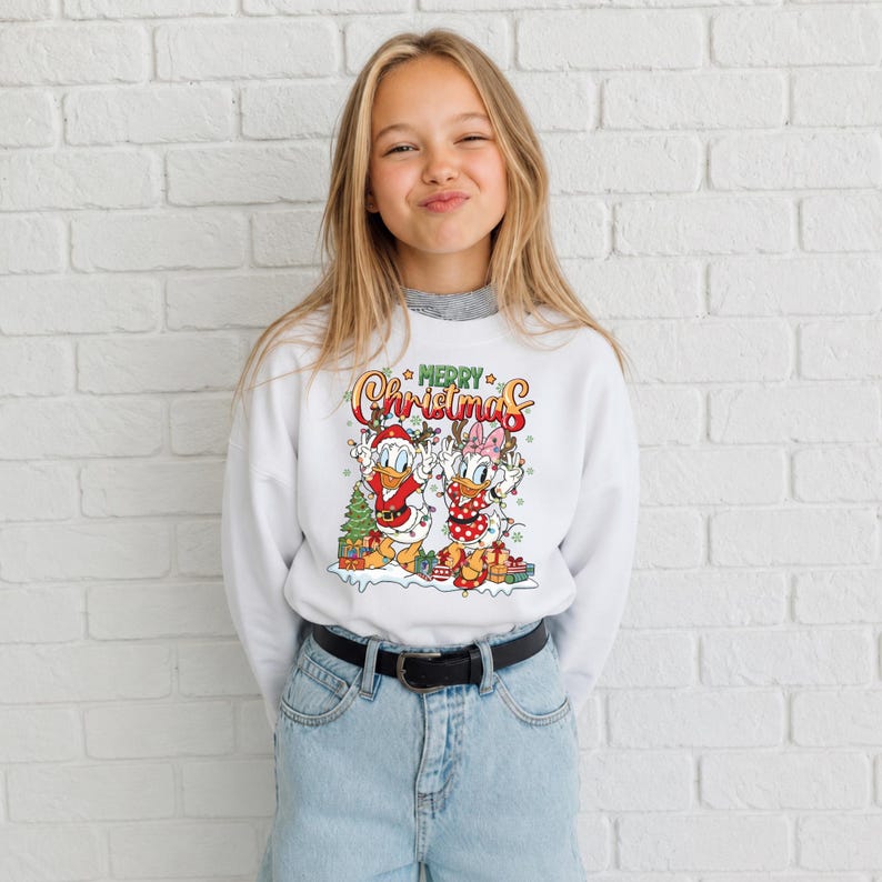 Disney Christmas Donald Daisy Shirt, Duck Duo Family Gift Matching Sweatshirt Top, Cute Matching Top, Lights Dance Antlers Graphic Tee