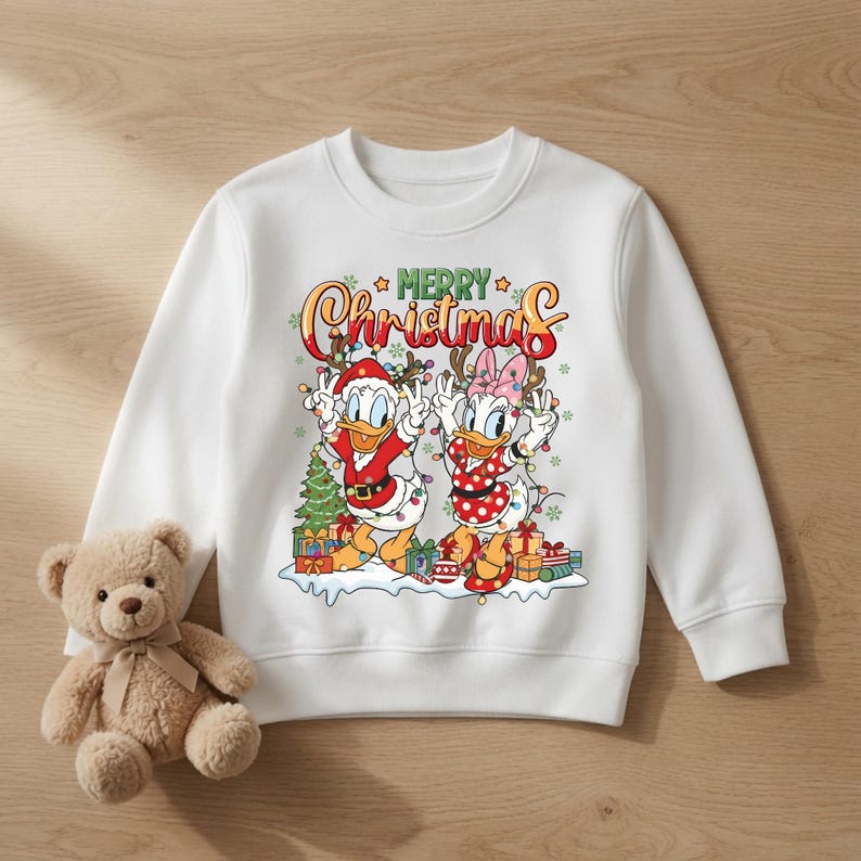 Disney Christmas Donald Daisy Shirt, Duck Duo Family Gift Matching Sweatshirt Top, Cute Matching Top, Lights Dance Antlers Graphic Tee