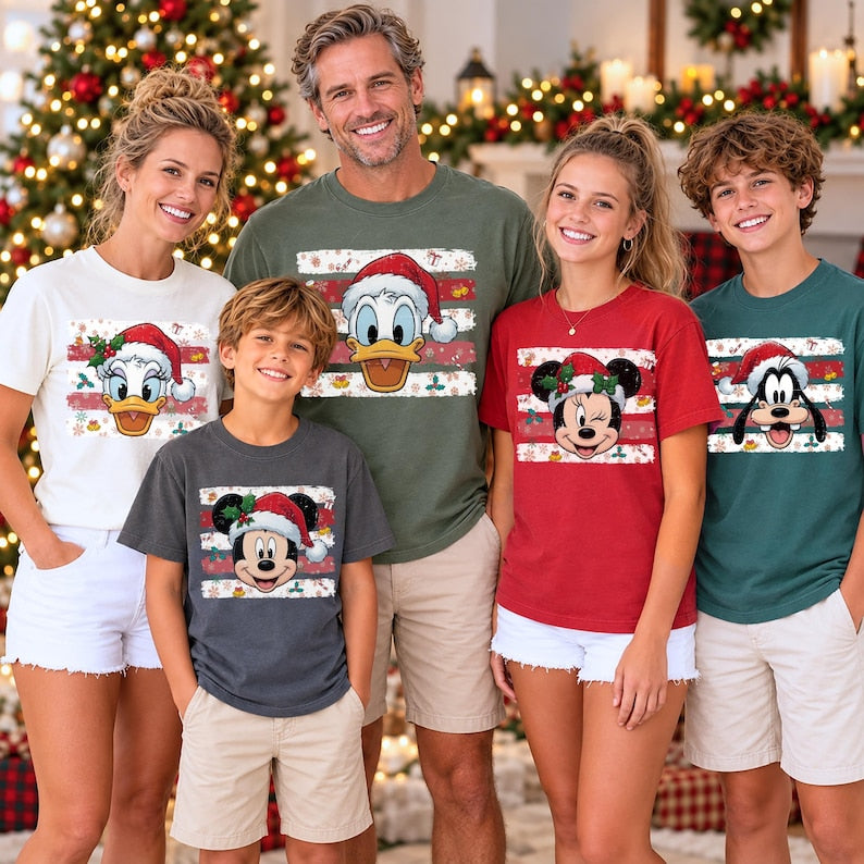 Disney Christmas Family Shirts, Comfort Colors Mickey Minnie Donald Daisy Goofy Christmas Tee Matching Family Holiday Tees, Disney Xmas Gift