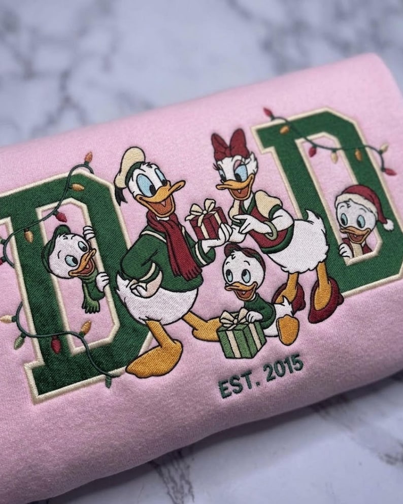 Embroidered Donald Daisy Duck Mom Dad Sweatshirt, Custom Disney Christmas Family T-shirt, Donald Duck Xmas Sweater, Disney Couple Xmas Gift