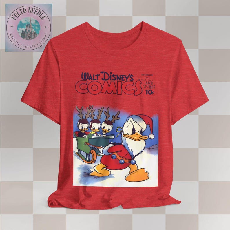 Disney Christmas Comic Tee, Donald Duck Retro Shirt, Holiday Gift, Unisex Jersey Top, Comic Book Cover Tshirt, Vintage Tee