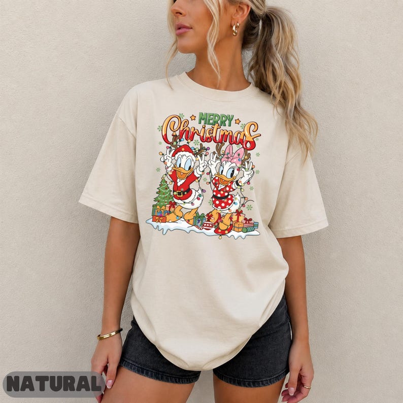 Disney Christmas Donald Daisy Shirt, Duck Duo Family Gift Matching Sweatshirt Top, Cute Matching Top, Lights Dance Antlers Graphic Tee