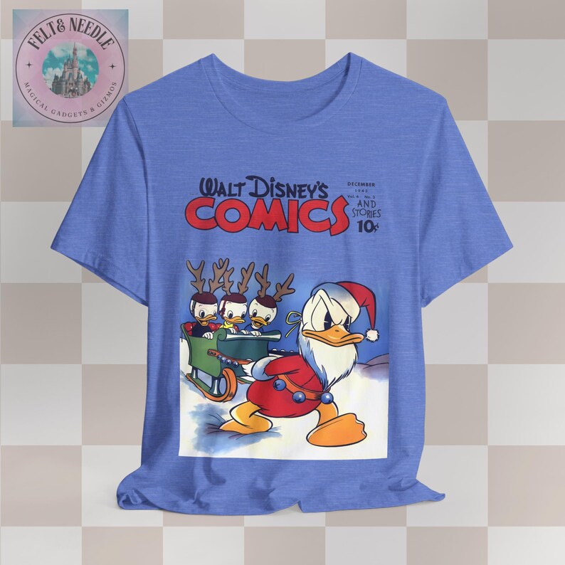 Disney Christmas Comic Tee, Donald Duck Retro Shirt, Holiday Gift, Unisex Jersey Top, Comic Book Cover Tshirt, Vintage Tee