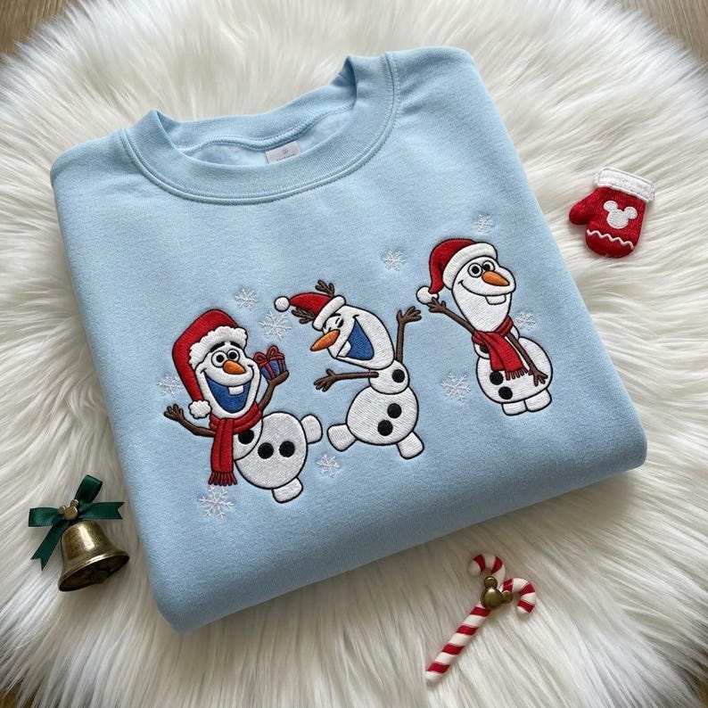Embroidered Disney Olaf Christmas Sweatshirt, Cute Snowman Holiday Crewneck, Frozen Matching Family Shirt, Christmas Disney Trip Outfit