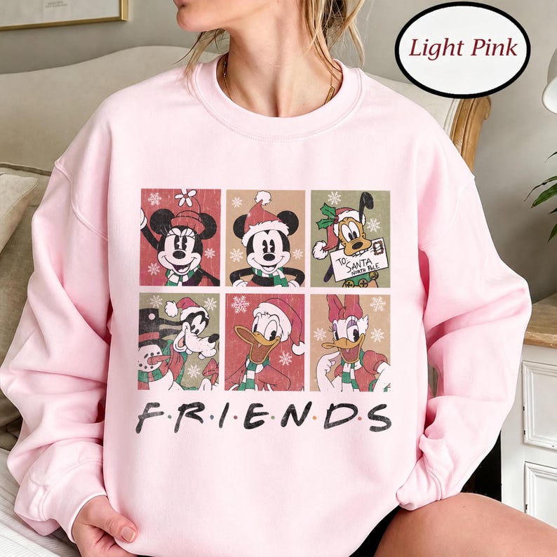 Christmas Disney Friends Sweatshirt, Mickey Minnie Mouse Christmas Sweater, Donald Duck Daisy Goofy Pluto Vintage Holiday Crewneck