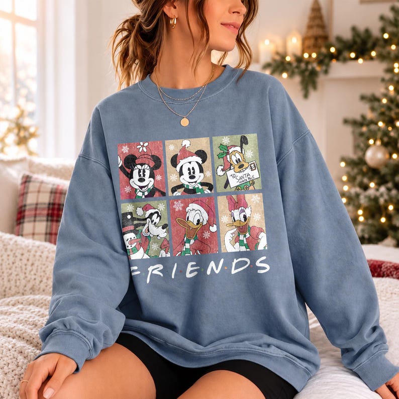 Christmas Disney Friends Sweatshirt, Mickey Minnie Mouse Christmas Sweater, Donald Duck Daisy Goofy Pluto Vintage Holiday Crewneck