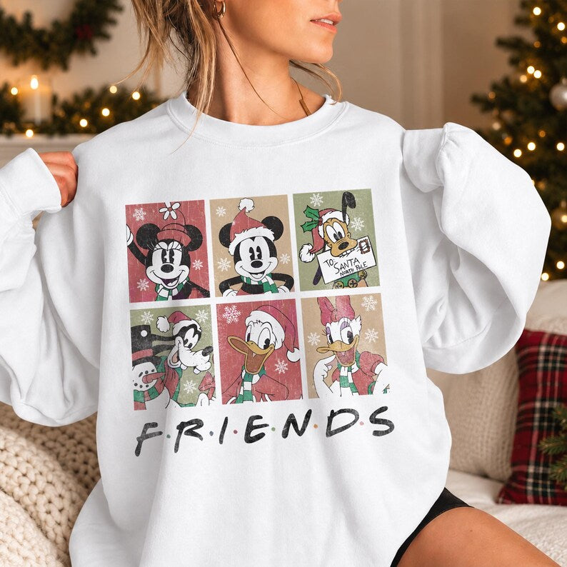 Christmas Disney Friends Sweatshirt, Mickey Minnie Mouse Christmas Sweater, Donald Duck Daisy Goofy Pluto Vintage Holiday Crewneck