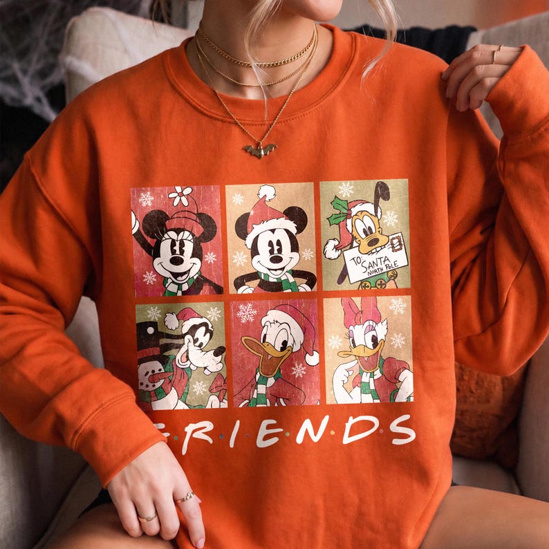Christmas Disney Friends Sweatshirt, Mickey Minnie Mouse Christmas Sweater, Donald Duck Daisy Goofy Pluto Vintage Holiday Crewneck
