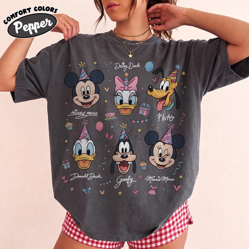 Disney Birthday Shirt, Mickey Minnie Mouse Tee, Donald Daisy Duck Goofy Pluto Shirt, Disney Characters Party Comfort Colors Tee,Gift for Her