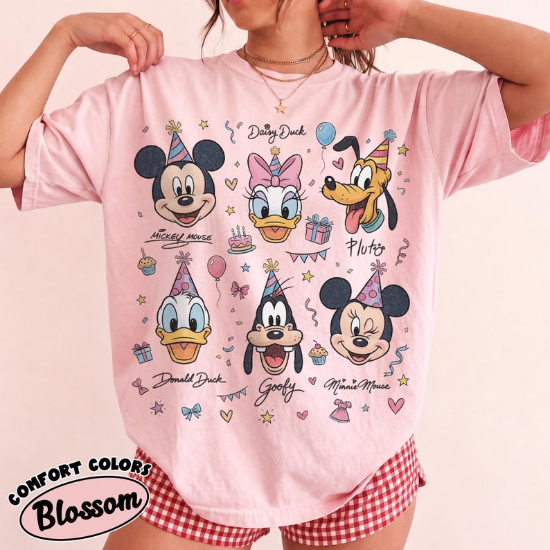 Disney Birthday Shirt, Mickey Minnie Mouse Tee, Donald Daisy Duck Goofy Pluto Shirt, Disney Characters Party Comfort Colors Tee,Gift for Her