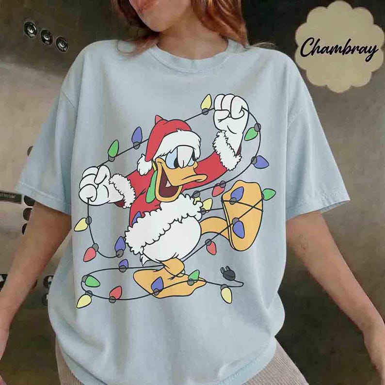 Disney Santa Donald And Daisy Christmas Lights Shirt, Donald Daisy Christmas Couple Tee, WDW Disneyland Christmas Family Trip Matching Shirt