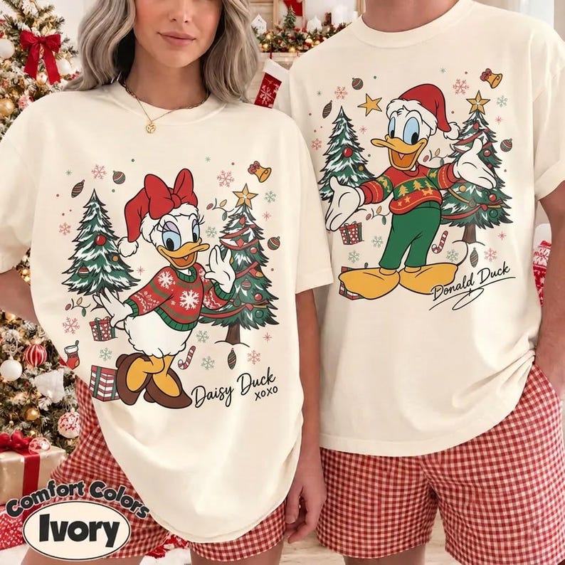Disney Christmas Shirt, Donald and Daisy Duck Matching Tee, Retro Holiday Gift, Couples Christmas Outfit, Festive Cartoon Apparel
