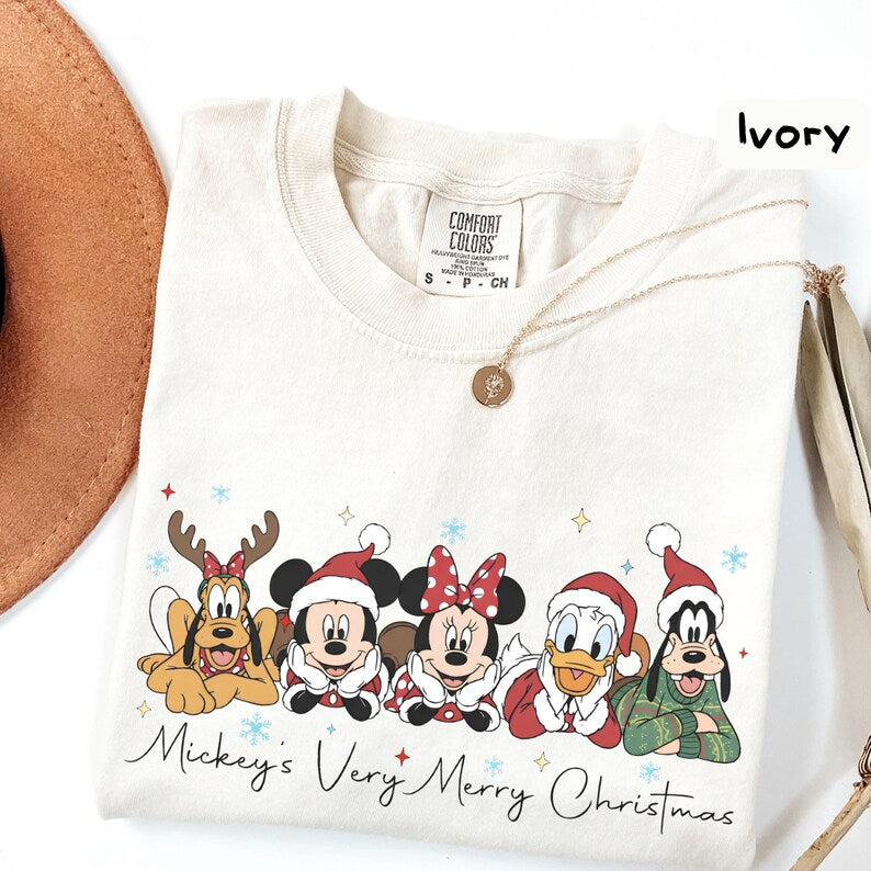 Mickey's Very Merry Christmas Shirt, Comfort Colors Unisex Tee, Mickey and Friends Holiday T-Shirt, Disney Family Christmas Gift