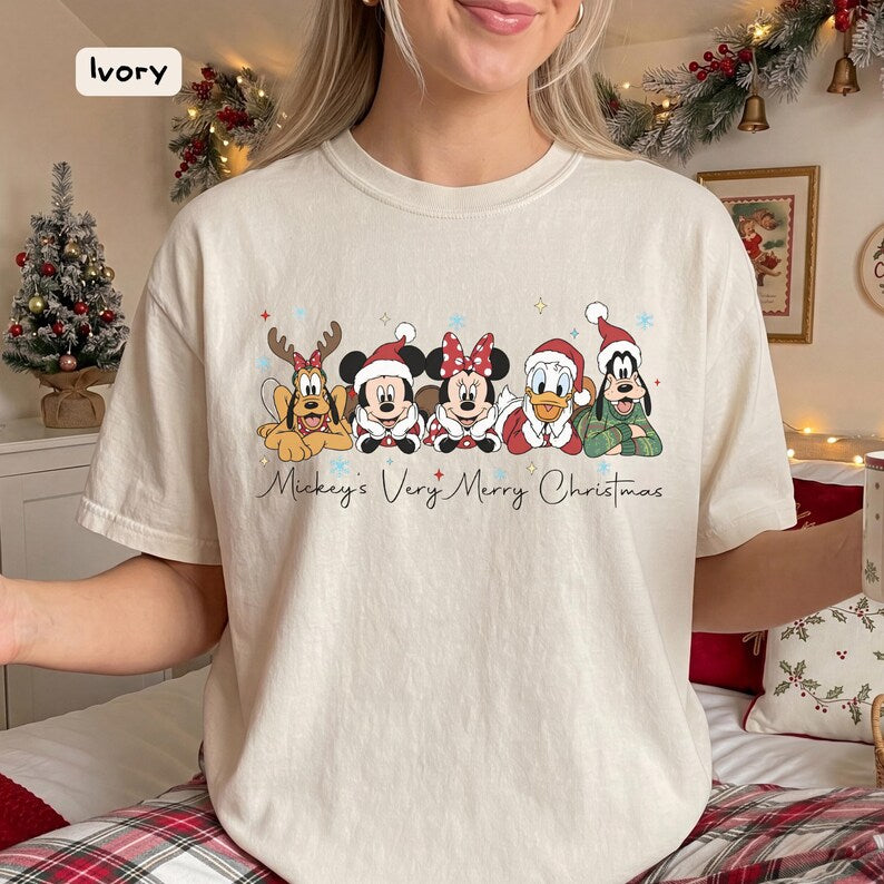 Mickey's Very Merry Christmas Shirt, Comfort Colors Unisex Tee, Mickey and Friends Holiday T-Shirt, Disney Family Christmas Gift