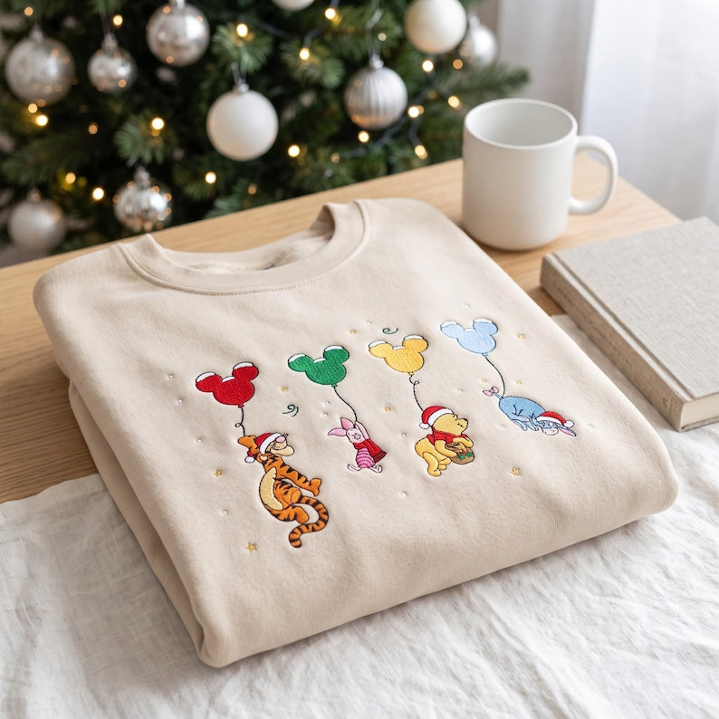 Embroidered Magical Bear Balloon Sweatshirt, Kingdom Winter Holiday Crewneck, Festive Hundred Acre Sweater, Magic Trip Gift Season Shirt