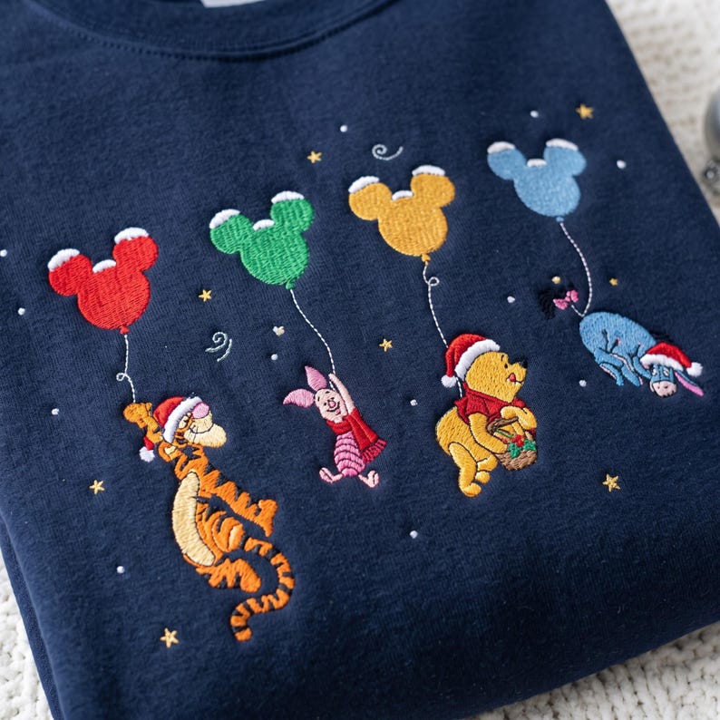 Embroidered Magical Bear Balloon Sweatshirt, Kingdom Winter Holiday Crewneck, Festive Hundred Acre Sweater, Magic Trip Gift Season Shirt