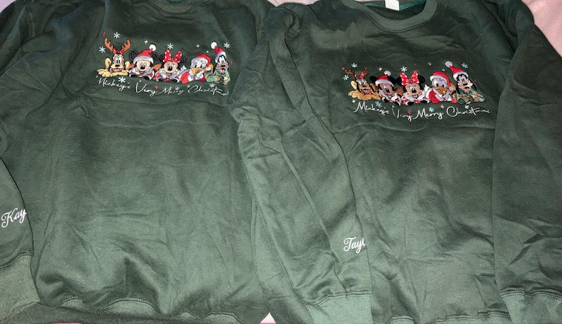 Embroidered Mouse and Friends Christmas Sweatshirt, Matching Family Xmas Trip Shirts, Holiday Crewneck, Cozy Winter Quarter zip Sweater