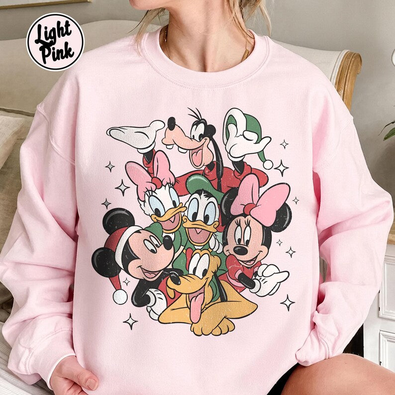 Disney Christmas Shirt, Comfort Colors Mickey Minnie Holiday Tee, Retro Disney Characters Tee, Goofy Donald Daisy Pluto Family Vacation Gift
