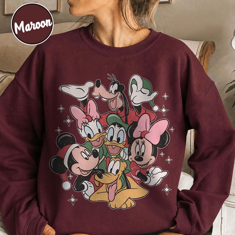 Disney Christmas Shirt, Comfort Colors Mickey Minnie Holiday Tee, Retro Disney Characters Tee, Goofy Donald Daisy Pluto Family Vacation Gift