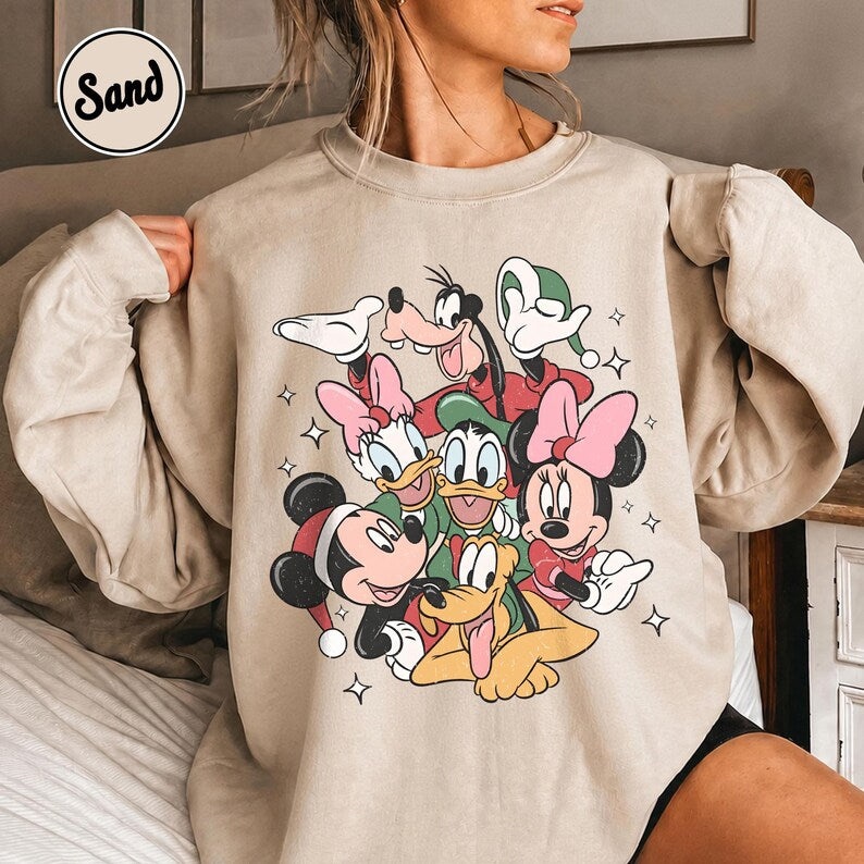 Disney Christmas Shirt, Comfort Colors Mickey Minnie Holiday Tee, Retro Disney Characters Tee, Goofy Donald Daisy Pluto Family Vacation Gift