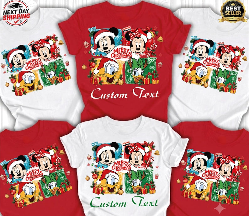 Disney Christmas Matching Family Shirt, Custom Text Mickey Minnie Donald Daisy Holiday Vacation Personalized tshirt