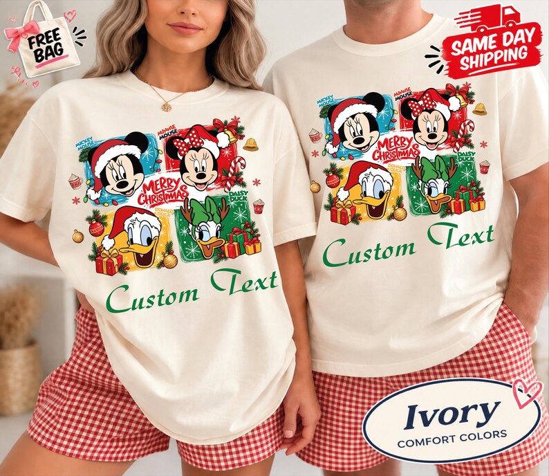 Disney Christmas Matching Family Shirt, Custom Text Mickey Minnie Donald Daisy Holiday Vacation Personalized tshirt