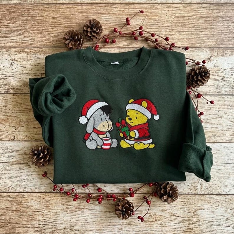 Embroidered Winnie the Pooh and Eeyore Christmas Sweatshirt, Disney Christmas Shirt, Pooh Bear Christmas Hoodie, Cozy Holiday Xmas Gift
