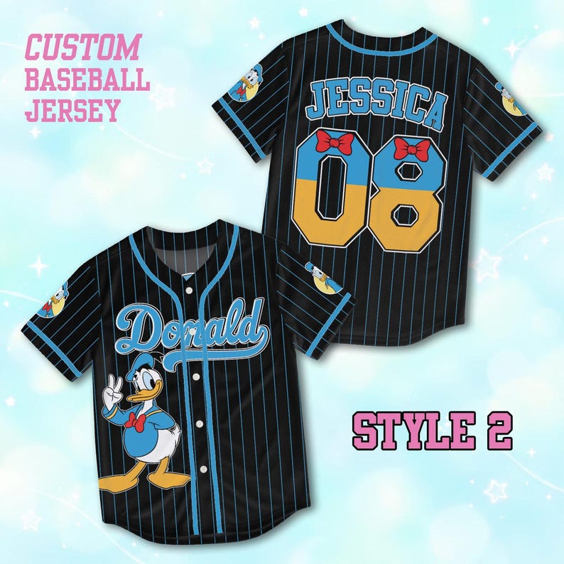 Custom Donald Duck Baseball Jersey, Personalized Name Number Shirt, Disney Classic Baseball Team Outfit, Gift for Donald Fan Birthday Top