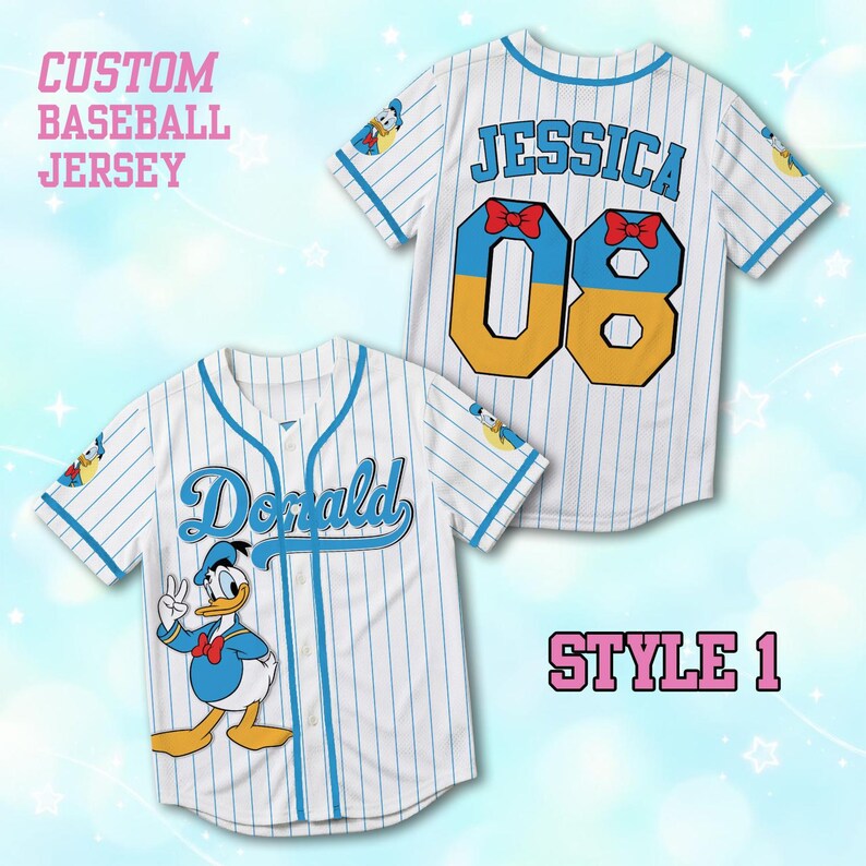 Custom Donald Duck Baseball Jersey, Personalized Name Number Shirt, Disney Classic Baseball Team Outfit, Gift for Donald Fan Birthday Top