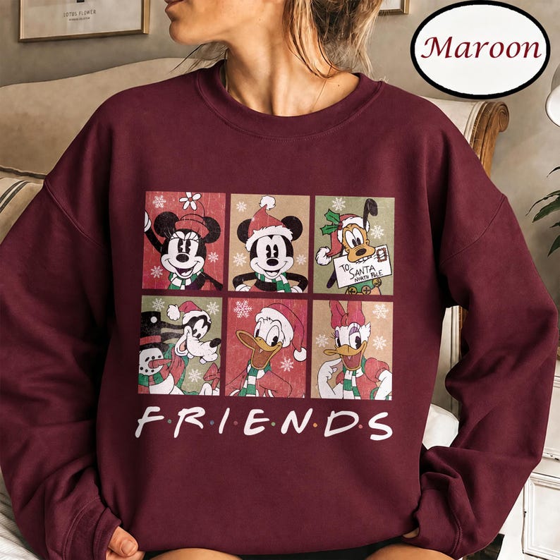 Christmas Disney Friends Sweatshirt, Mickey Minnie Mouse Christmas Sweater, Donald Duck Daisy Goofy Pluto Vintage Holiday Crewneck